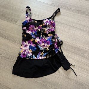 Black‎ and Pink Asymmetrical One Piece Swimwear